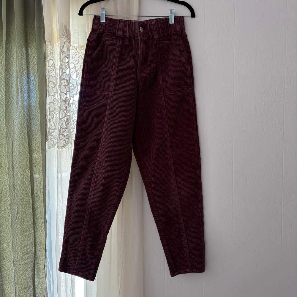 Forever 21 Corduroy Pants Women Small Burgundy High Waisted Wide Leg Tapered‎